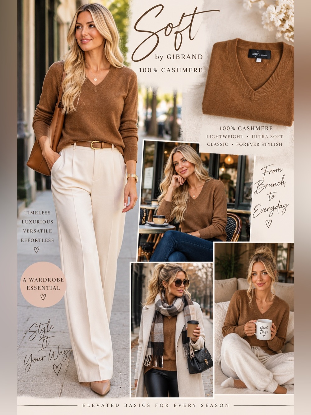NAADAM 100% Cashmere Chestnut Brown V-Neck Camel Tan Sweater Size Small